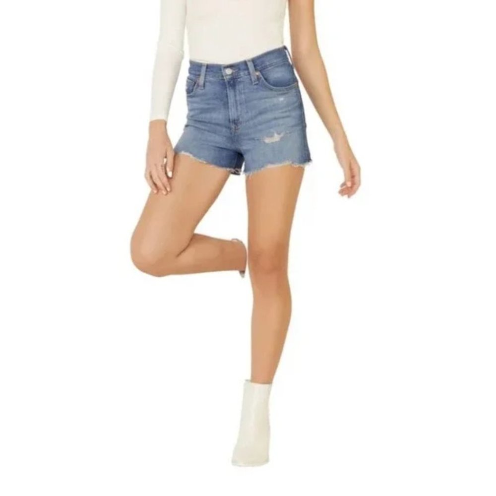 Levi's High Rise Distressed Fall Chic Cut Off Denim Jean Shorts‎ Medium Wash